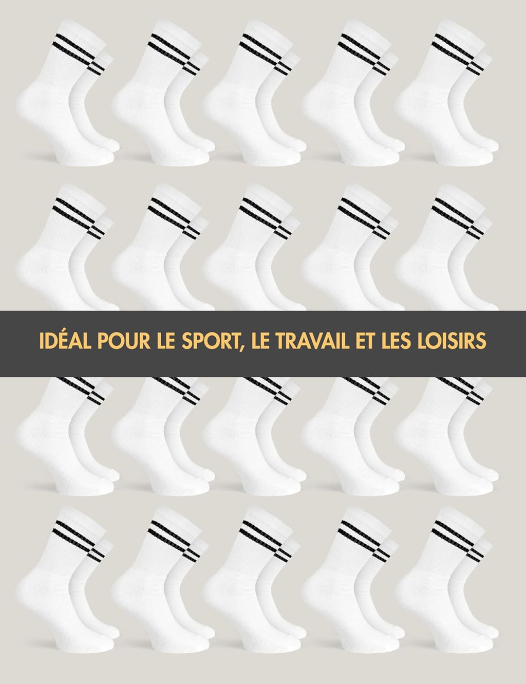 Basic Treasure Lot de 20 paires de chaussettes de tennis, unisexes, en coton doux, chaussettes pour homme et femme, loisirs et sport, chaussettes de travail