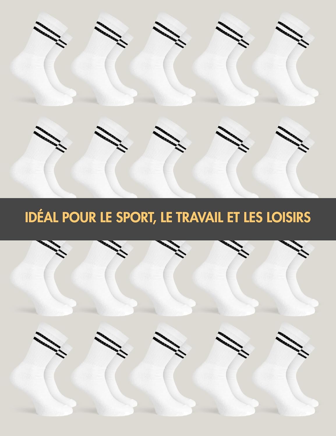 Basic Treasure Lot de 20 paires de chaussettes de tennis, unisexes, en coton doux, chaussettes pour homme et femme, loisirs et sport, chaussettes de travail